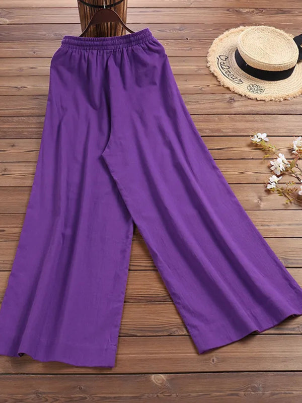 Women's solid color linen loose wide-leg pants Shello's Creative Boutique