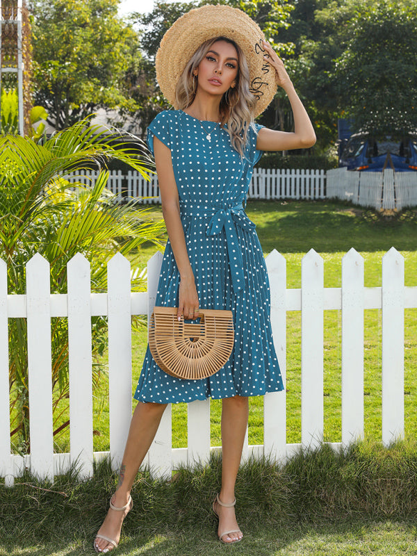 Women's Woven Polka Dot Pleated Midi Dress Shello's Creative Boutique