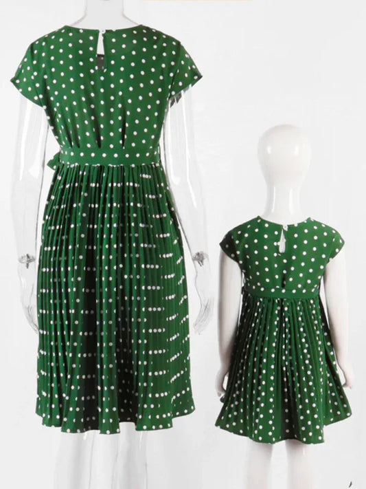 Women's Woven Polka Dot Pleated Midi Dress – Elegance - Shello's Creative Boutique