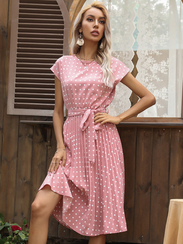 Women's Woven Polka Dot Pleated Midi Dress Shello's Creative Boutique