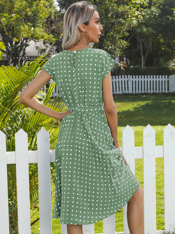 Women's Woven Polka Dot Pleated Midi Dress Shello's Creative Boutique