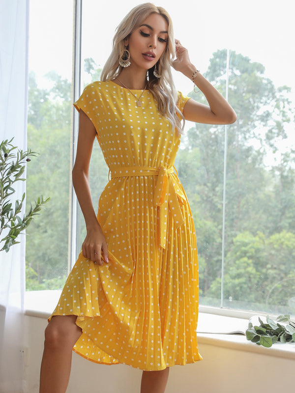 Women's Woven Polka Dot Pleated Midi Dress Shello's Creative Boutique