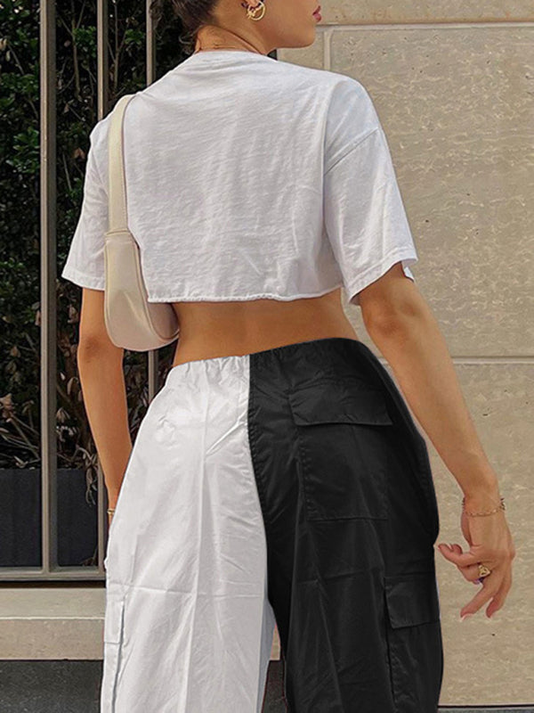 Women's High Waist Wide Leg Loose Tether Straight Leg Cargo Pants Shello's Creative Boutique