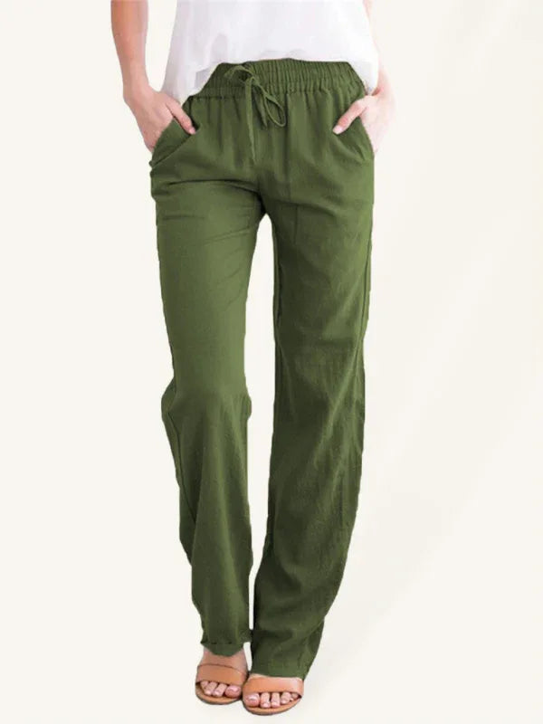 Women Cotton Linen Drawstring Loose Casual Wide Leg Trousers | Effortless Comfort Meets Everyday Chic - Shello's Creative Boutique