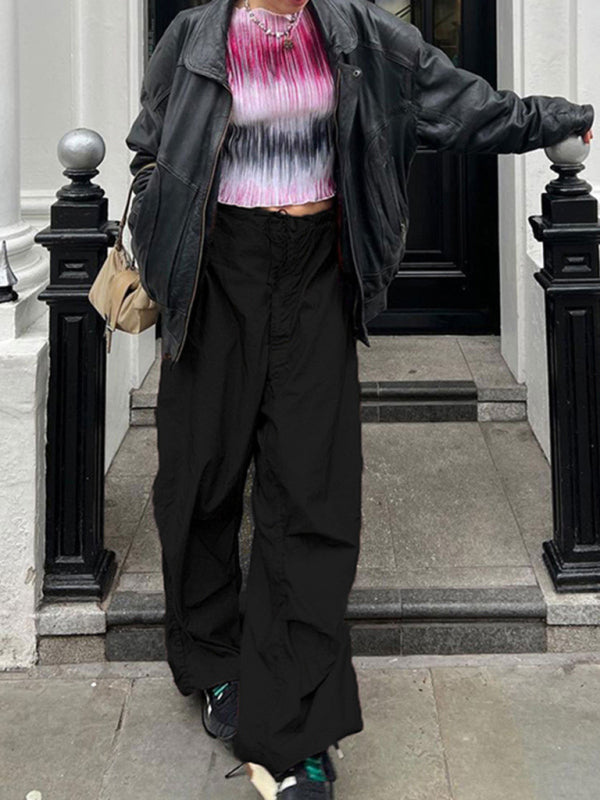 Women's Woven Pants Loose Retro Drawstring Casual Overalls Shello's Creative Boutique