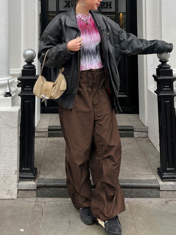 Women's Woven Pants Loose Retro Drawstring Casual Overalls Shello's Creative Boutique