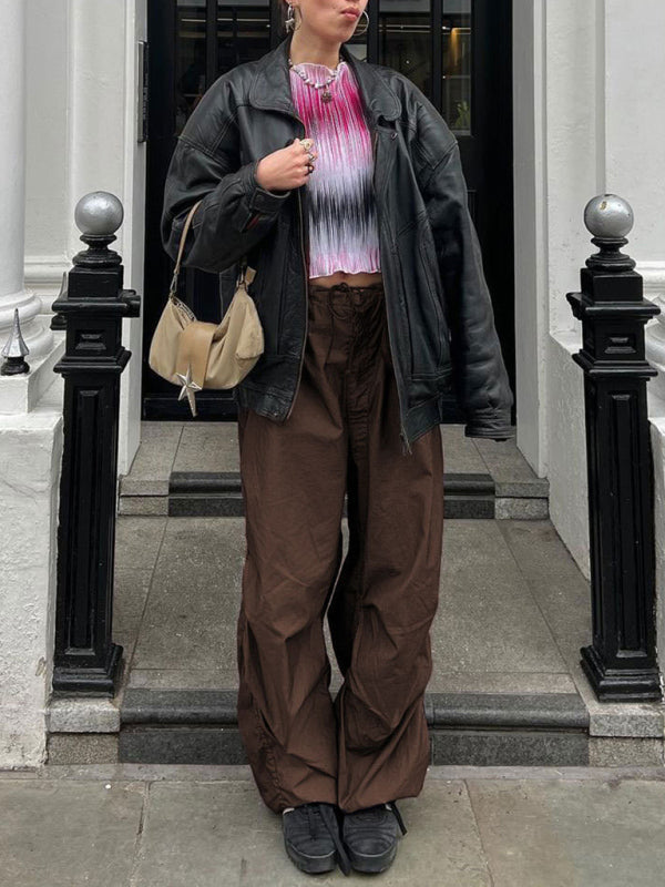 Women's Woven Pants Loose Retro Drawstring Casual Overalls Shello's Creative Boutique