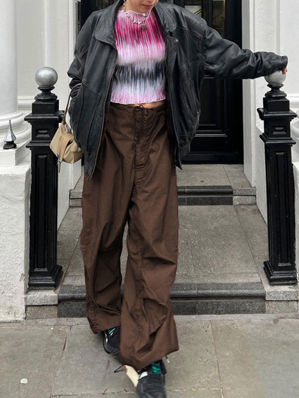 Women's Woven Pants Loose Retro Drawstring Casual Overalls Shello's Creative Boutique