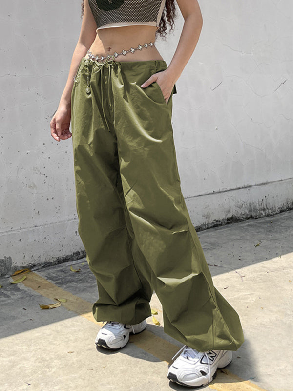 Women's Woven Pants Loose Retro Drawstring Casual Overalls Shello's Creative Boutique