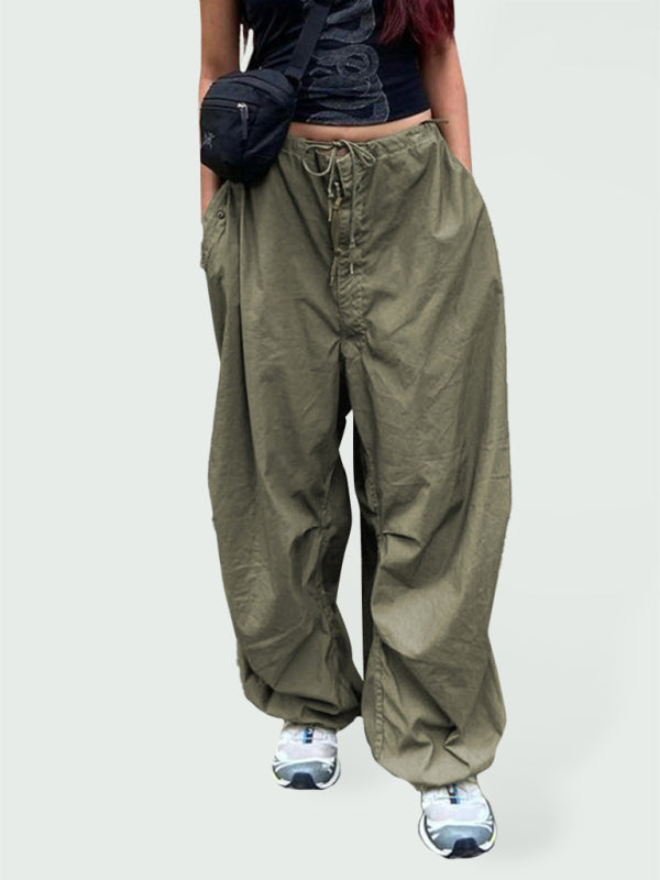Women's Woven Pants Loose Retro Drawstring Casual Overalls Shello's Creative Boutique