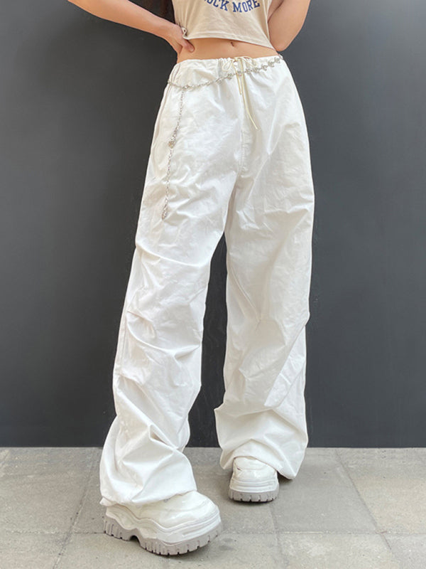 Women's Woven Pants Loose Retro Drawstring Casual Overalls Shello's Creative Boutique