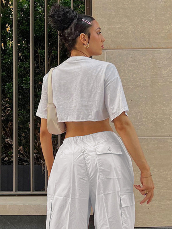 Large size loose straight overalls women's high waist wide leg casual pants Shello Creative Boutique