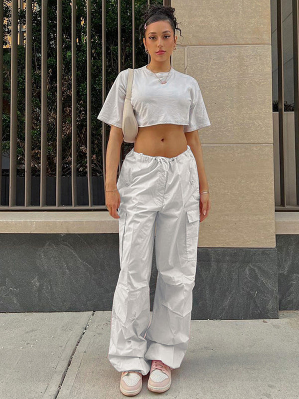 Large size loose straight overalls women's high waist wide leg casual pants Shello Creative Boutique