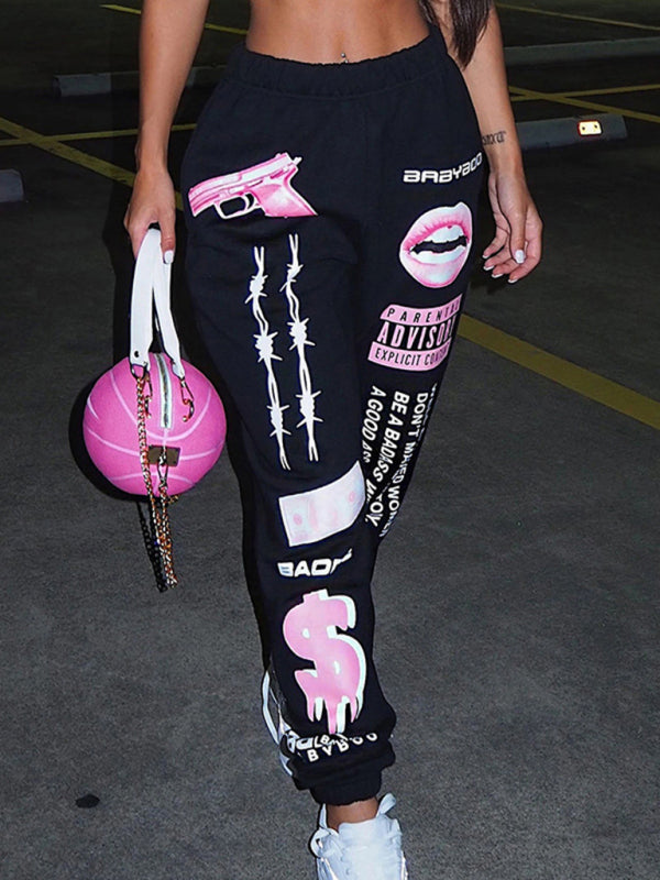 New print fashion elastic waist sports casual harem pants Shello's Creative Boutique