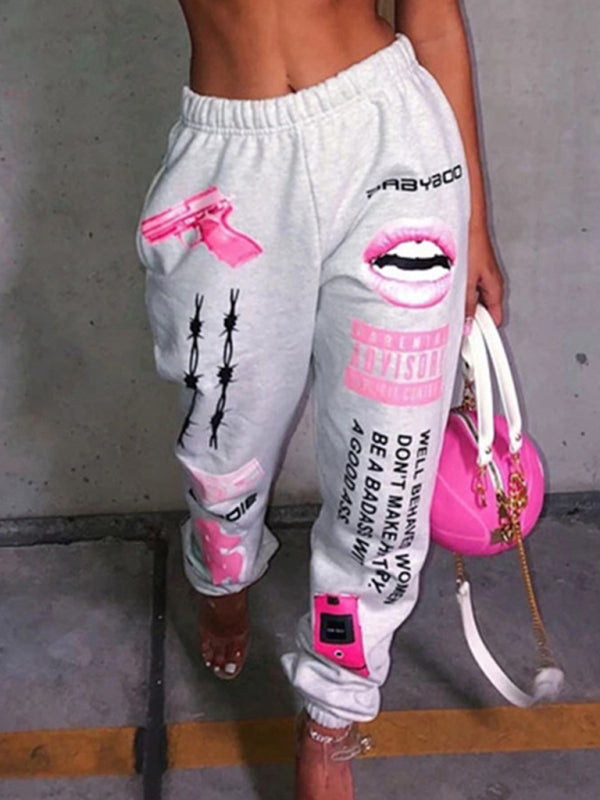 New print fashion elastic waist sports casual harem pants Shello's Creative Boutique