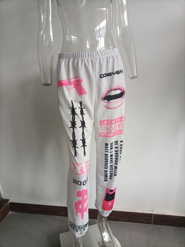 New print fashion elastic waist sports casual harem pants Shello's Creative Boutique