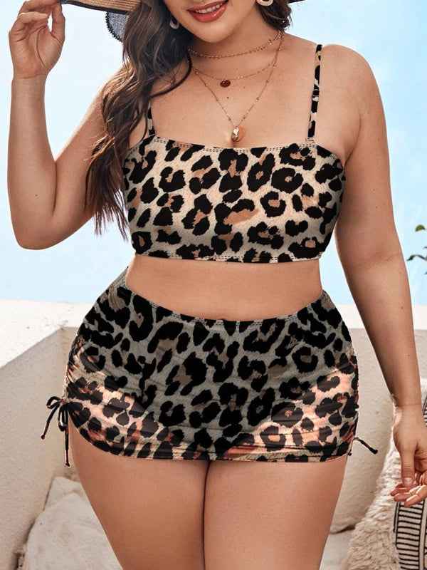 Plus Size Women's Sling Backless Mesh Drawstring Bikini Set - Sophisticated Swimwear for All-Day Confidence