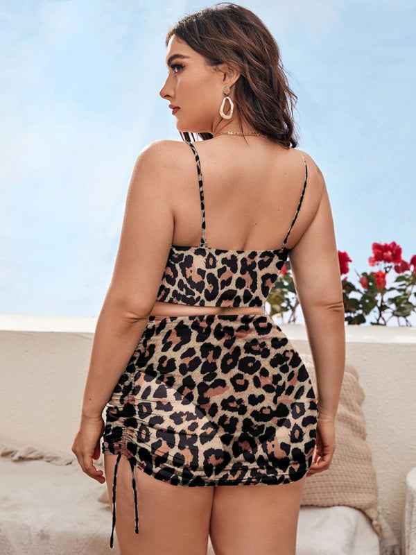 Plus Size Women's Sling Backless Mesh Drawstring Bikini Set - Sophisticated Swimwear for All-Day Confidence