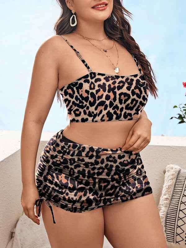Plus Size Women's Sling Backless Mesh Drawstring Bikini Set - Sophisticated Swimwear for All-Day Confidence