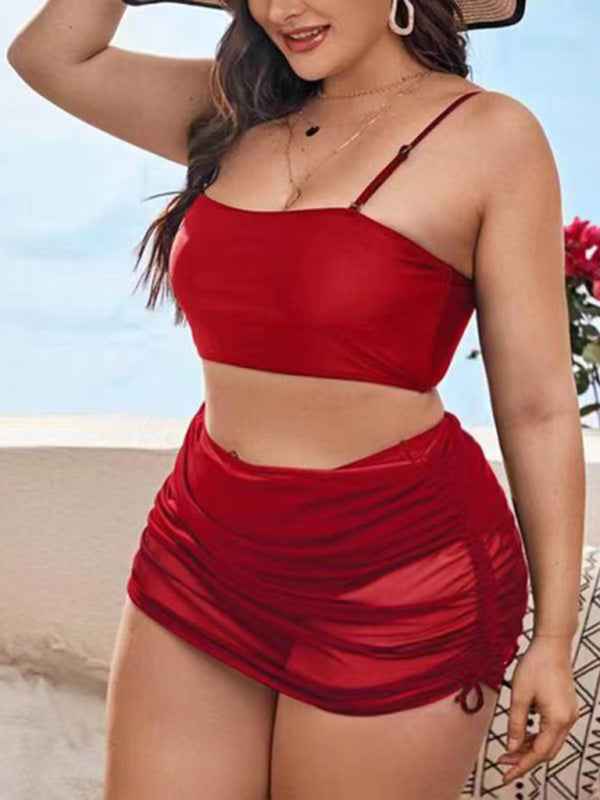 Plus Size Women's Sling Backless Mesh Drawstring Bikini Set - Sophisticated Swimwear for All-Day Confidence
