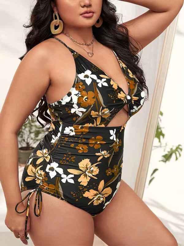 Plus Size Swimsuit - Printed Push-up Hollow One-Piece for Women - Shello's Creative Boutique