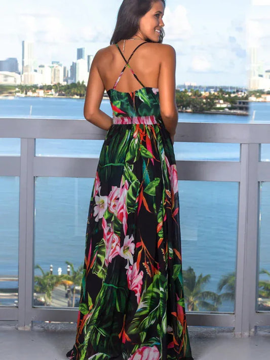 Women's Fashion Sling Print Beach Dress – Bohemian Elegance for Sun-Kissed Days - Shello's Creative Boutique