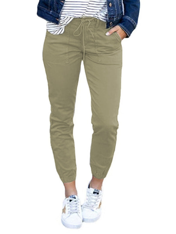 Women's Slim Pocket Cropped Pants New Solid Color Lace-Up Leisure Pants Shello's Creative Boutique