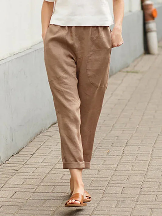 Women's Big Pocket Cotton Linen Casual Pants | Effortless Everyday Style - Shello's Creative Boutique
