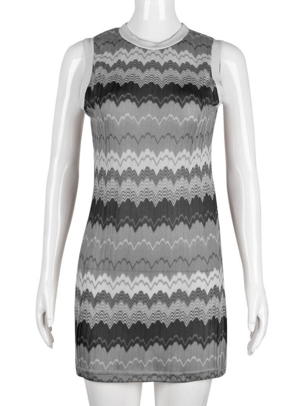 New geometric wave sexy slim sleeveless knitted sweater dress Shello's Creative Boutique