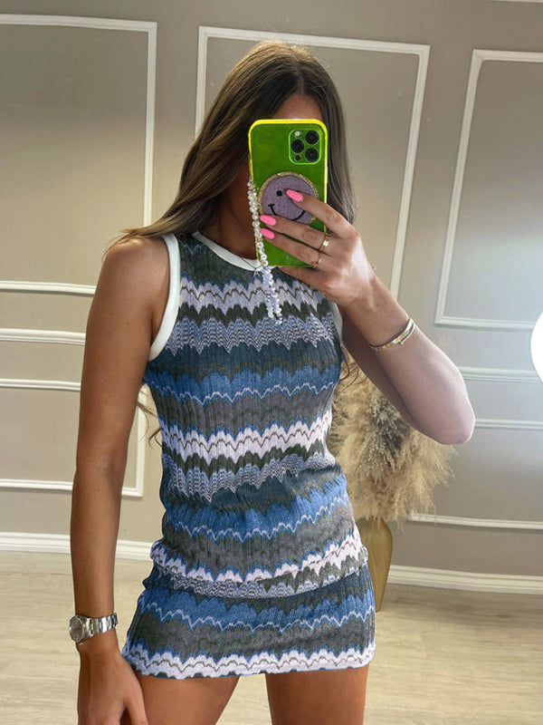 New geometric wave sexy slim sleeveless knitted sweater dress Shello's Creative Boutique