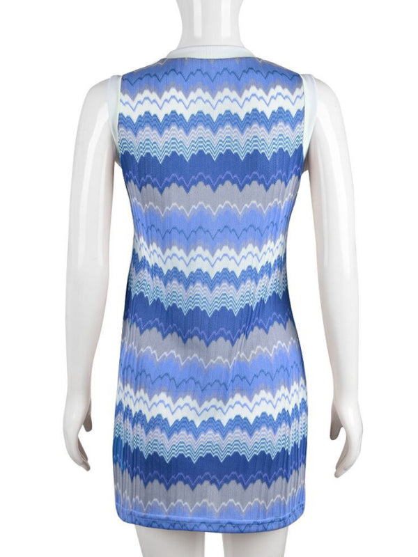 New geometric wave sexy slim sleeveless knitted sweater dress Shello's Creative Boutique