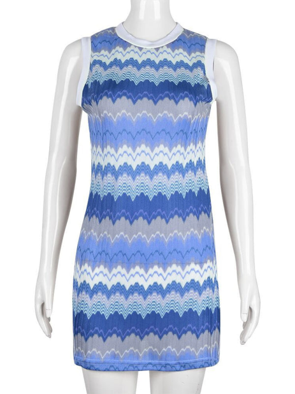 New geometric wave sexy slim sleeveless knitted sweater dress Shello's Creative Boutique