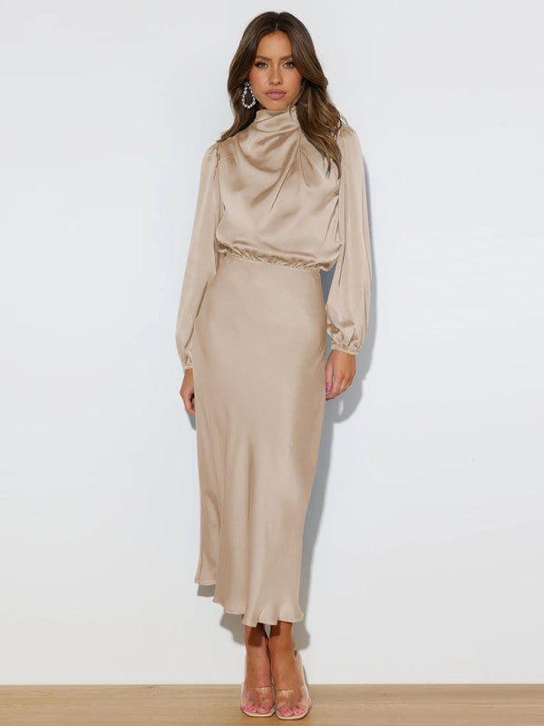 Elegant elegant women's satin long sleeve loose dress Shello Creative Boutique
