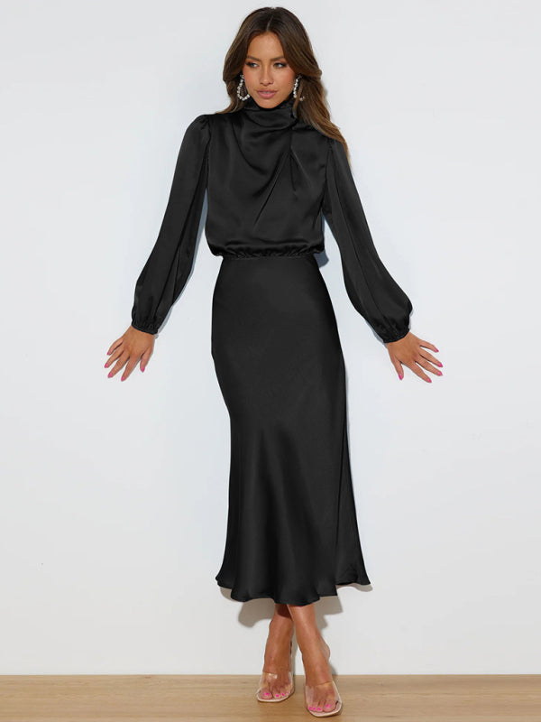 Elegant elegant women's satin long sleeve loose dress Shello Creative Boutique