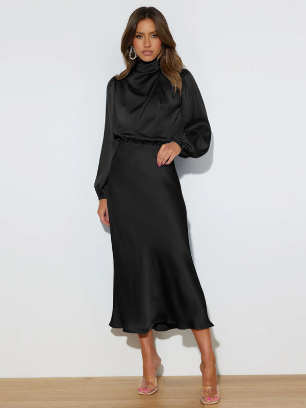 Elegant elegant women's satin long sleeve loose dress Shello Creative Boutique