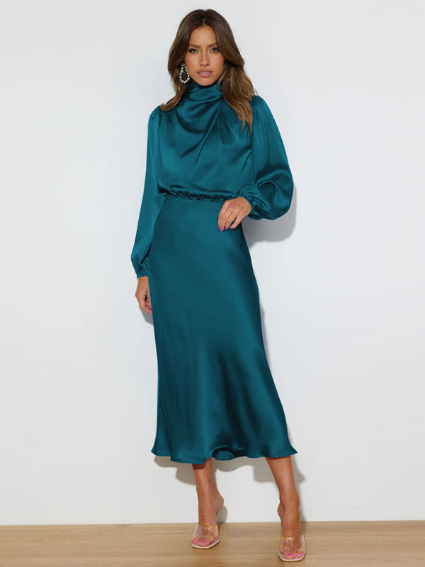 Elegant elegant women's satin long sleeve loose dress Shello Creative Boutique