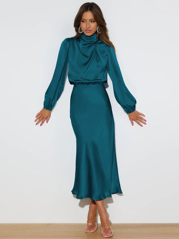 Elegant elegant women's satin long sleeve loose dress Shello Creative Boutique
