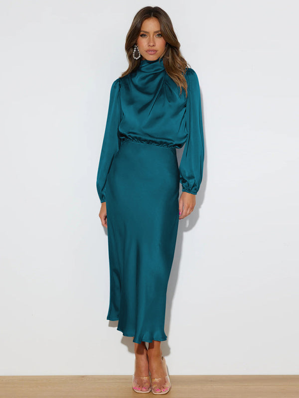 Elegant elegant women's satin long sleeve loose dress Shello Creative Boutique