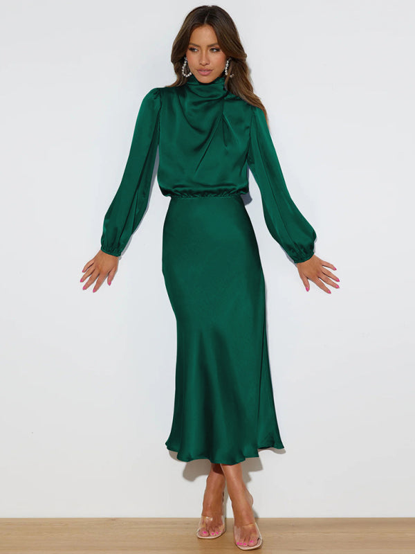 Elegant elegant women's satin long sleeve loose dress Shello Creative Boutique