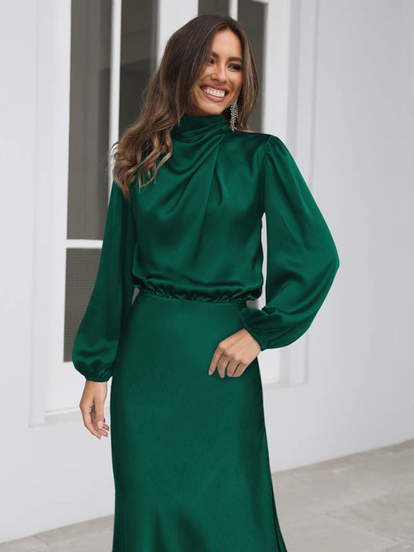 Elegant elegant women's satin long sleeve loose dress Shello Creative Boutique