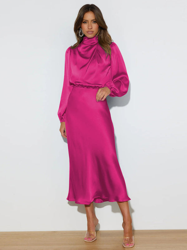 Elegant elegant women's satin long sleeve loose dress Shello Creative Boutique