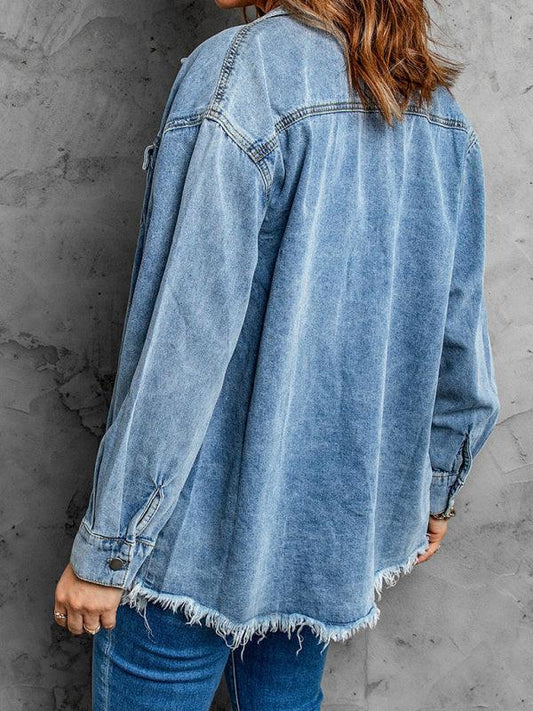Street Trendy Denim Lapel Loose-Fit Blouse - Shello's Creative Boutique