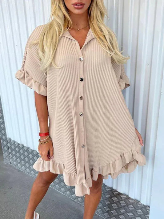 New Solid Color Shirt Dress Ruffle Sleeve Irregular Shirt Dress – Shello Creative Boutique - Shello's Creative Boutique
