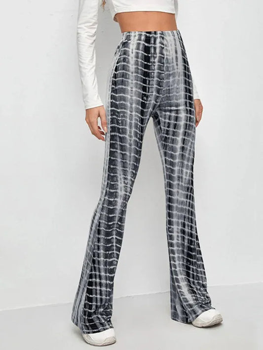 Women’s Printed Slim Hip Lift Flared Trousers – Sculpted Style with a Retro Twist - Shello's Creative Boutique
