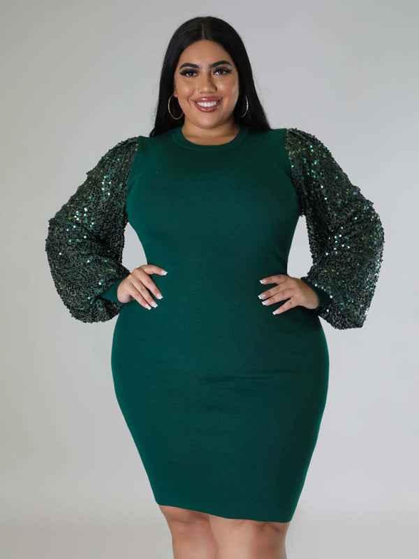 New Plus Size Sequin Dress with Puff Sleeves - Effortless Glamour for All Seasons - Shello's Creative Boutique