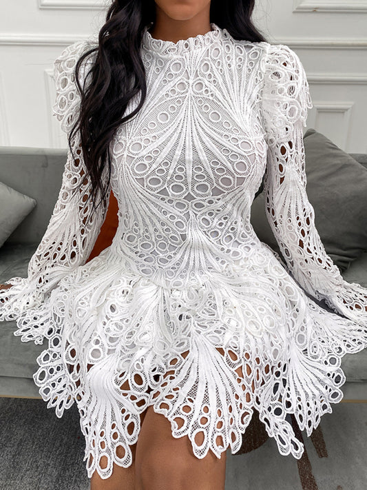 New women's elegant white lace hollow dress Shello Creative Boutique