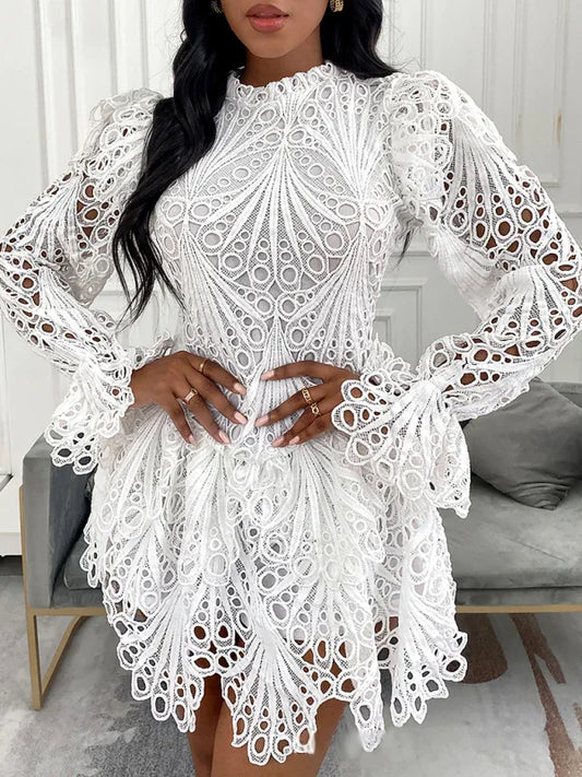 New women's elegant white lace hollow dress - Shello's Creative Boutique