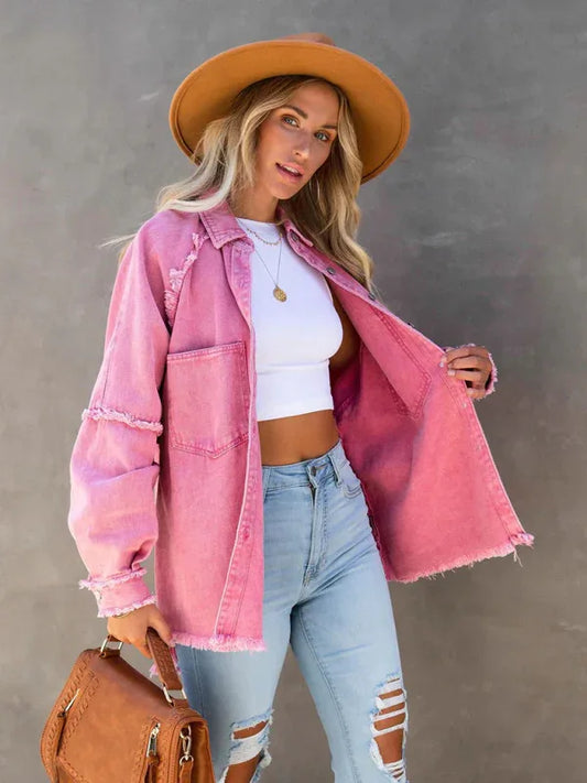 Casual Fringed Ripped Loose Denim Jacket - Shello's Creative Boutique