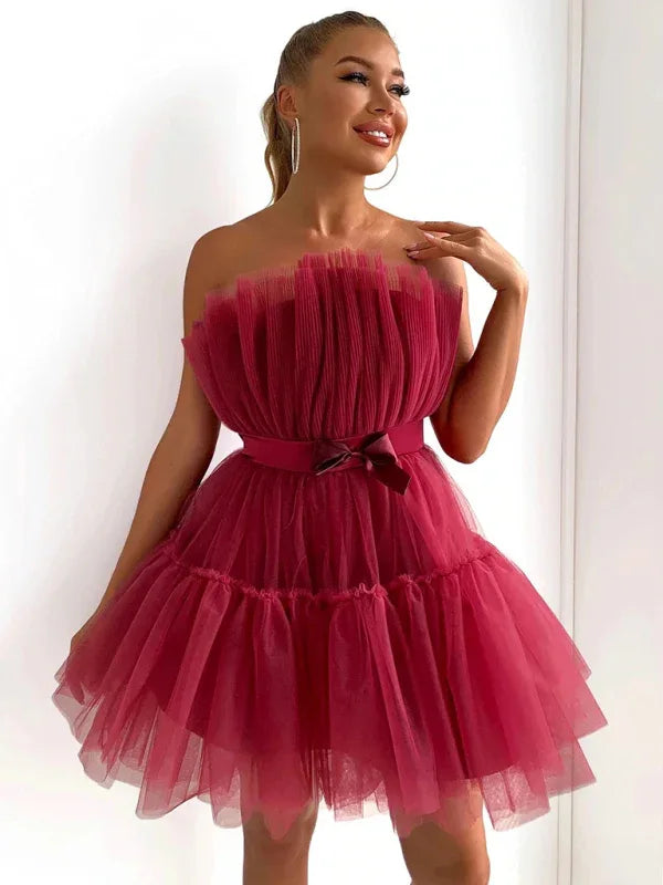 New Tube Top Tutu Dress with Mesh Bowknot - Romantic Elegance for Any Occasion - Shello's Creative Boutique