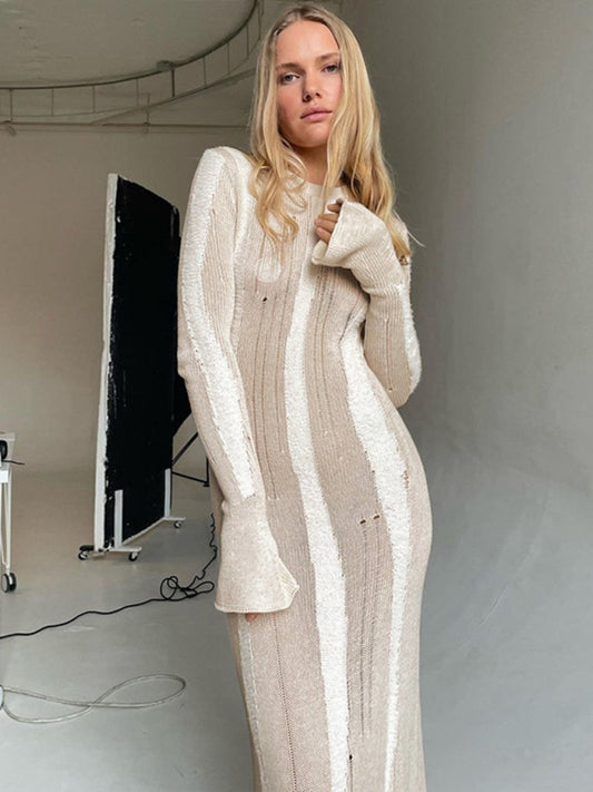 New sexy solid color see-through mini-flared long-sleeved comfortable woolen long skirt Shello's Creative Boutique